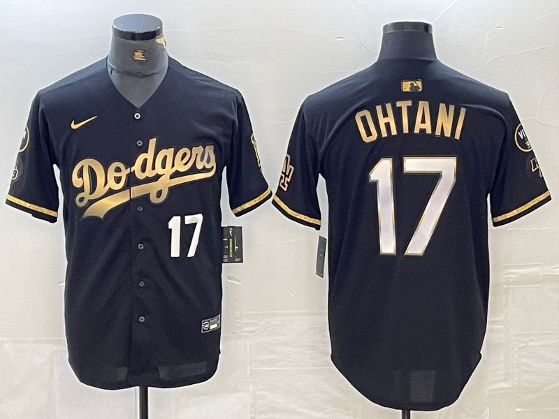 Men Los Angeles Dodgers #17 Ohtani Black Gold Fashion Nike Game MLB Jersey style 4